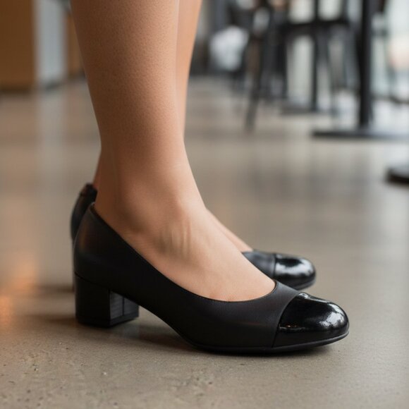 Cole Haan Black Patent Toe Heels - Picture 2 of 5